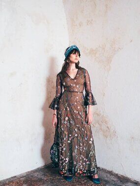 NWT AZA Label Victoria Embroidered Maxi Dress